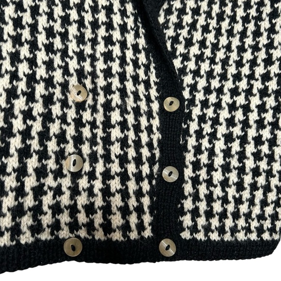 South Wool 100% Virgin Wool Houndstooth Pattern Puff Shoulder Knit Cardigan Sz S - Picture 4 of 9